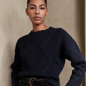 🌑 Banana Republic Chunky Navy Tavati Cropped Sweater (L)